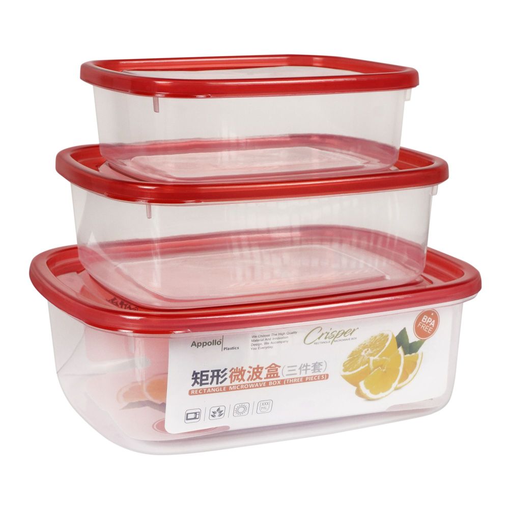 Appollo Crisper Microwave Food Container, 3-Piece Set, Small, Red - Main Image