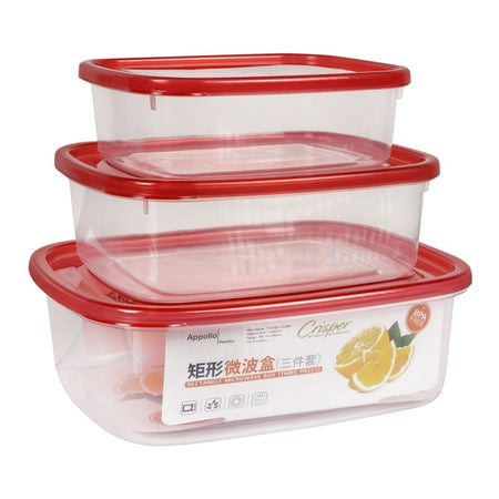 Appollo Crisper Microwave Food Container, 3-Piece Set, Small, Red - Main Image
