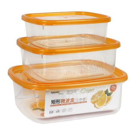 Appollo Crisper Microwave Food Container, 3-Piece Set, Small, Orange - Main Image