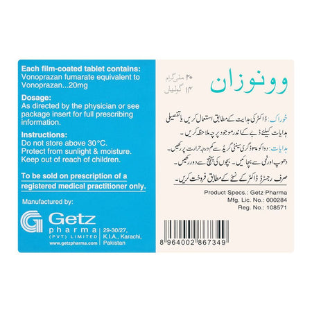 Getz Pharma Vonozan Tablet, 20mg, 14-Pack - Image 3