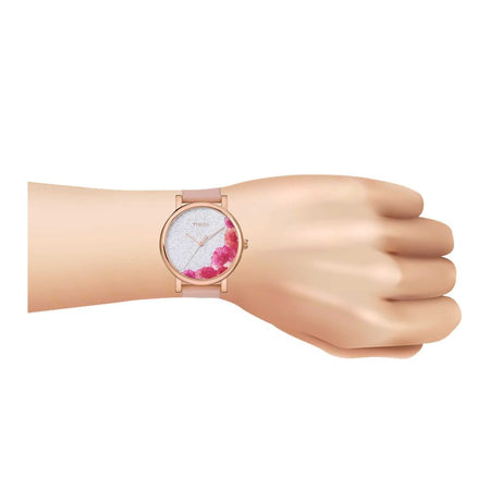 Timex Women's Rose Pink Floral Round Dial & Light Pink Plain Strap Analog Watch, TW2U18500 - Image 2