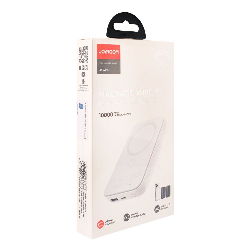 Joyroom Magnetic Wireless 10000mAh Fast Charging Mini Power Bank, 20W, White, JR-W020 - Image 2
