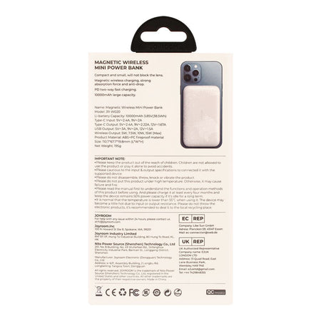 Joyroom Magnetic Wireless 10000mAh Fast Charging Mini Power Bank, 20W, White, JR-W020 - Image 3