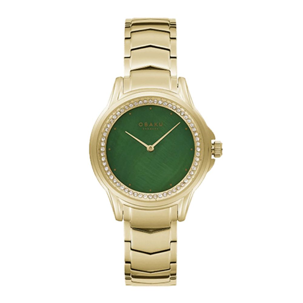 Obaku Women's Golden Bracelet With Dark Green Round Dial Analog Watch, V261LEGESG - Main Image