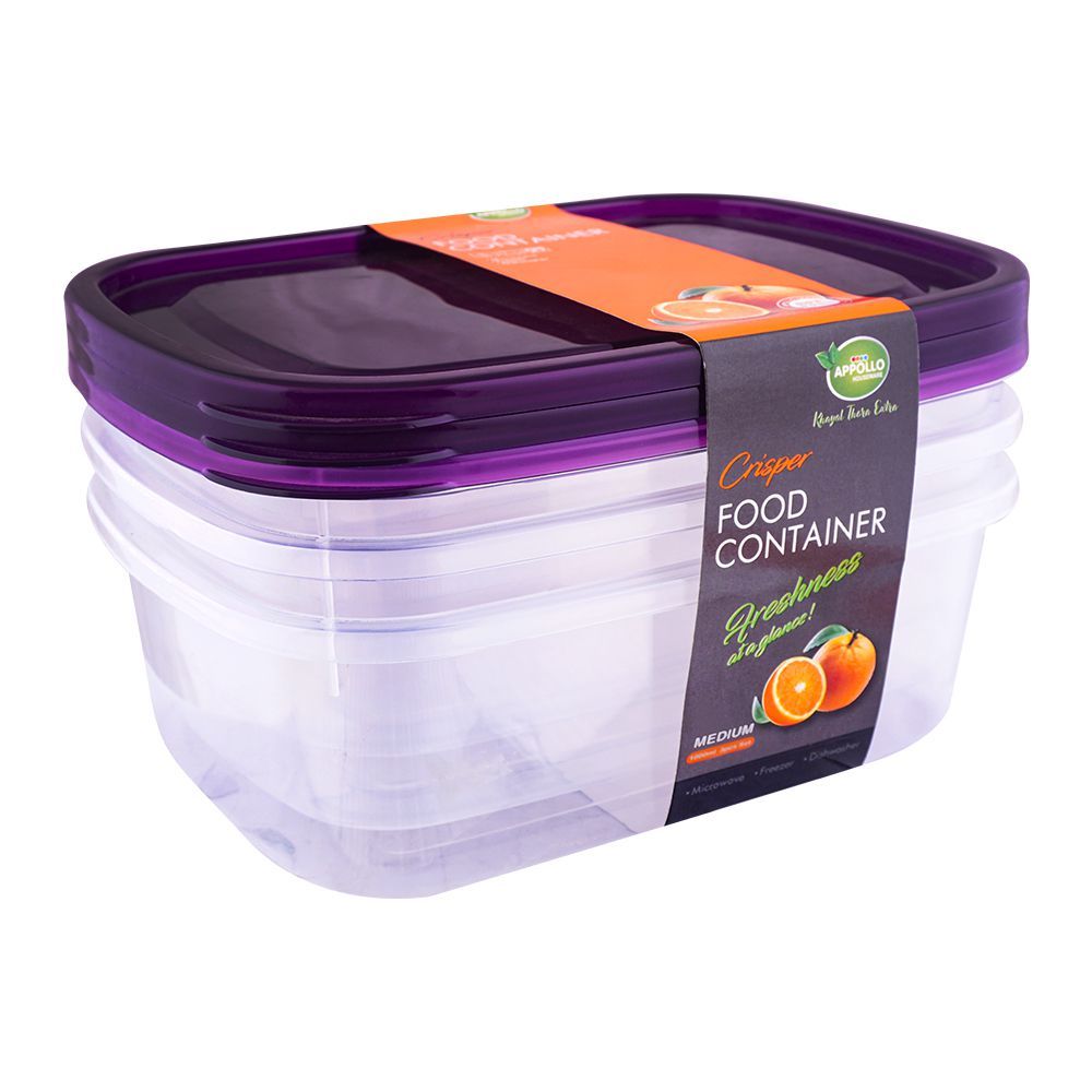 Appollo Crisper Food Container, 3-Pack Set, Medium, Purple, 1000ml - Main Image