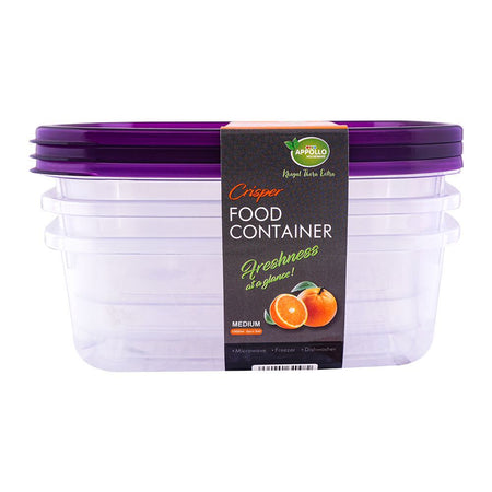 Appollo Crisper Food Container, 3-Pack Set, Medium, Purple, 1000ml - Image 2