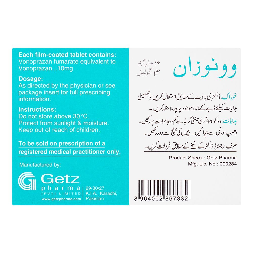 Getz Pharma Vonozan Tablet, 10mg, 14-Pack - Image 3