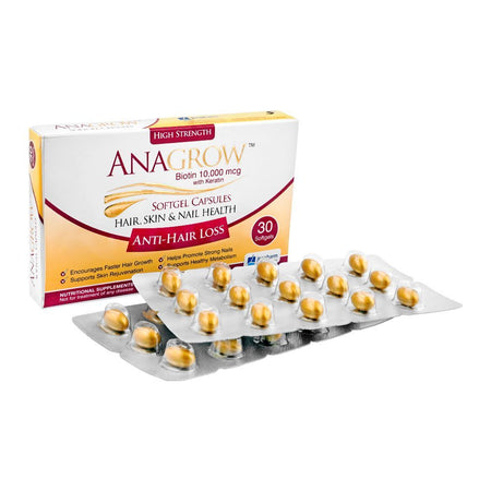 Jen Pharm Anagrow Biotin 10000mcg With Keratin, Soft Gel Capsules, 30-Pack - Main Image
