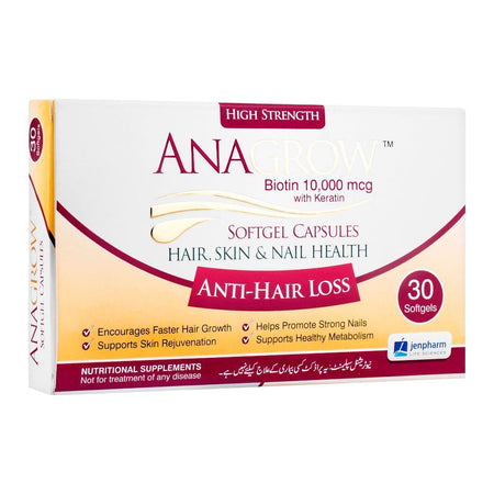 Jen Pharm Anagrow Biotin 10000mcg With Keratin, Soft Gel Capsules, 30-Pack - Image 2