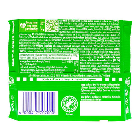 Ritter Sport Cashew Chocolate, With Roasted & Salted Pieces Of Cashew Nuts, 100g - Image 2