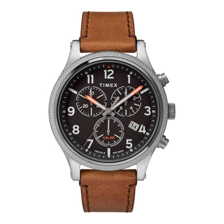 Timex Men's Silver Round Dial With Brown Strap Chronograph Watch, TW2T32900 - Main Image