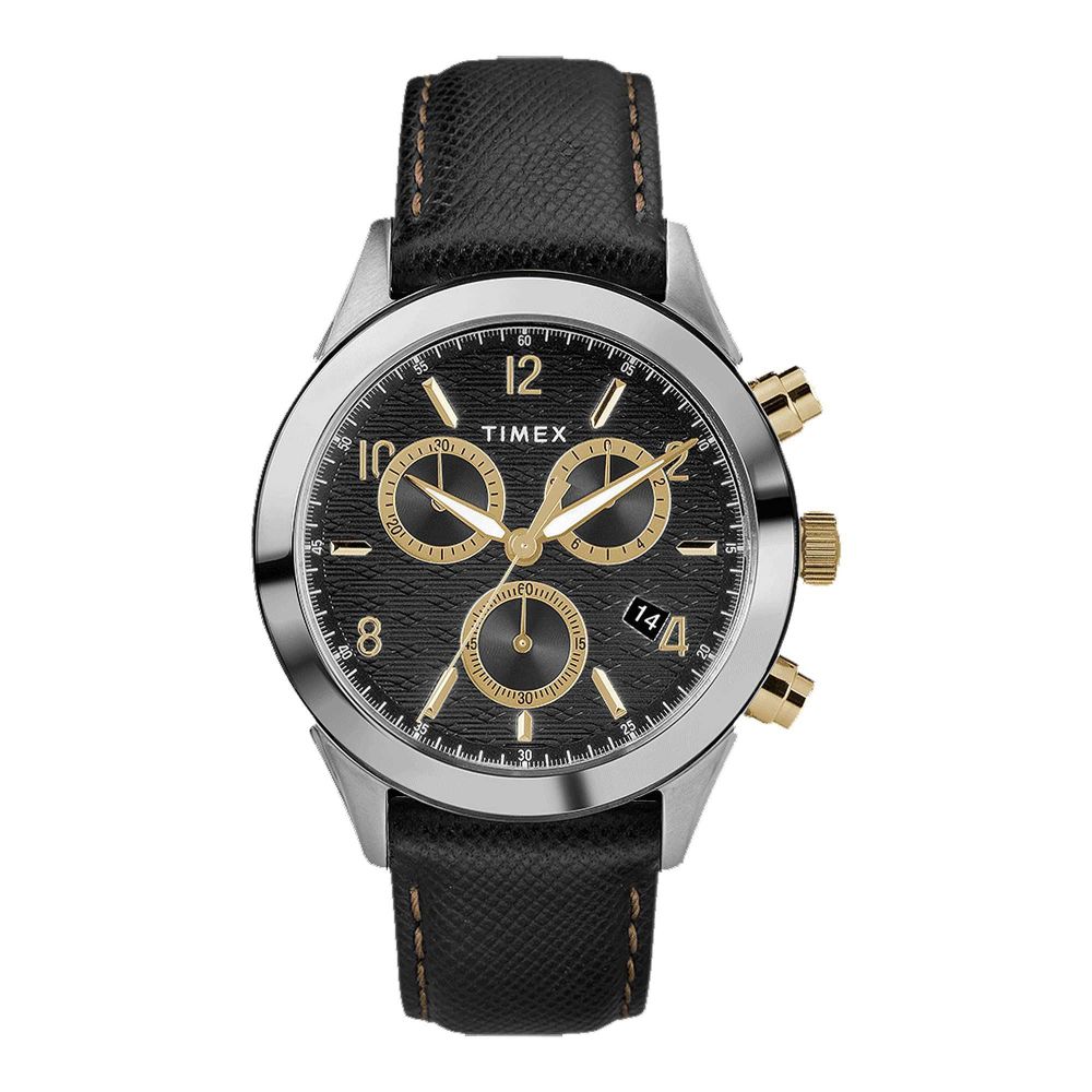 Timex Men's Black Round Dial With Textured Black Strap Chronograph Watch, TW2R90700 - Main Image