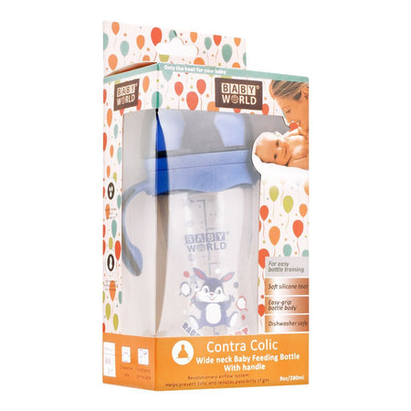 Baby World Contra Colic Wide Neck Feeding Bottle With Handle Blue, BW2031 - Image 2