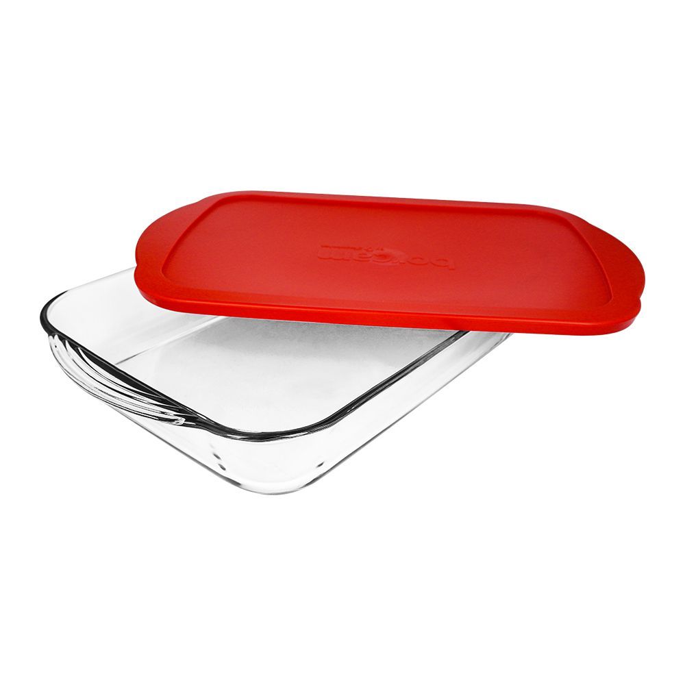 Borcam Square Tray With Red Plastic Lid, Ovenware, Glassware & Dishware, 15.74 X 9.84 Inches, 59024-46 - Main Image