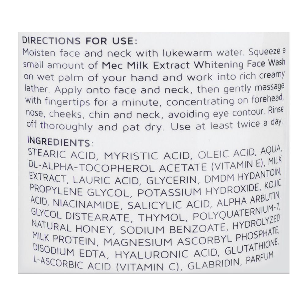 Mec Whitening Face Wash, Daily Facial Foam With Milk Extract, 100g - Image 3