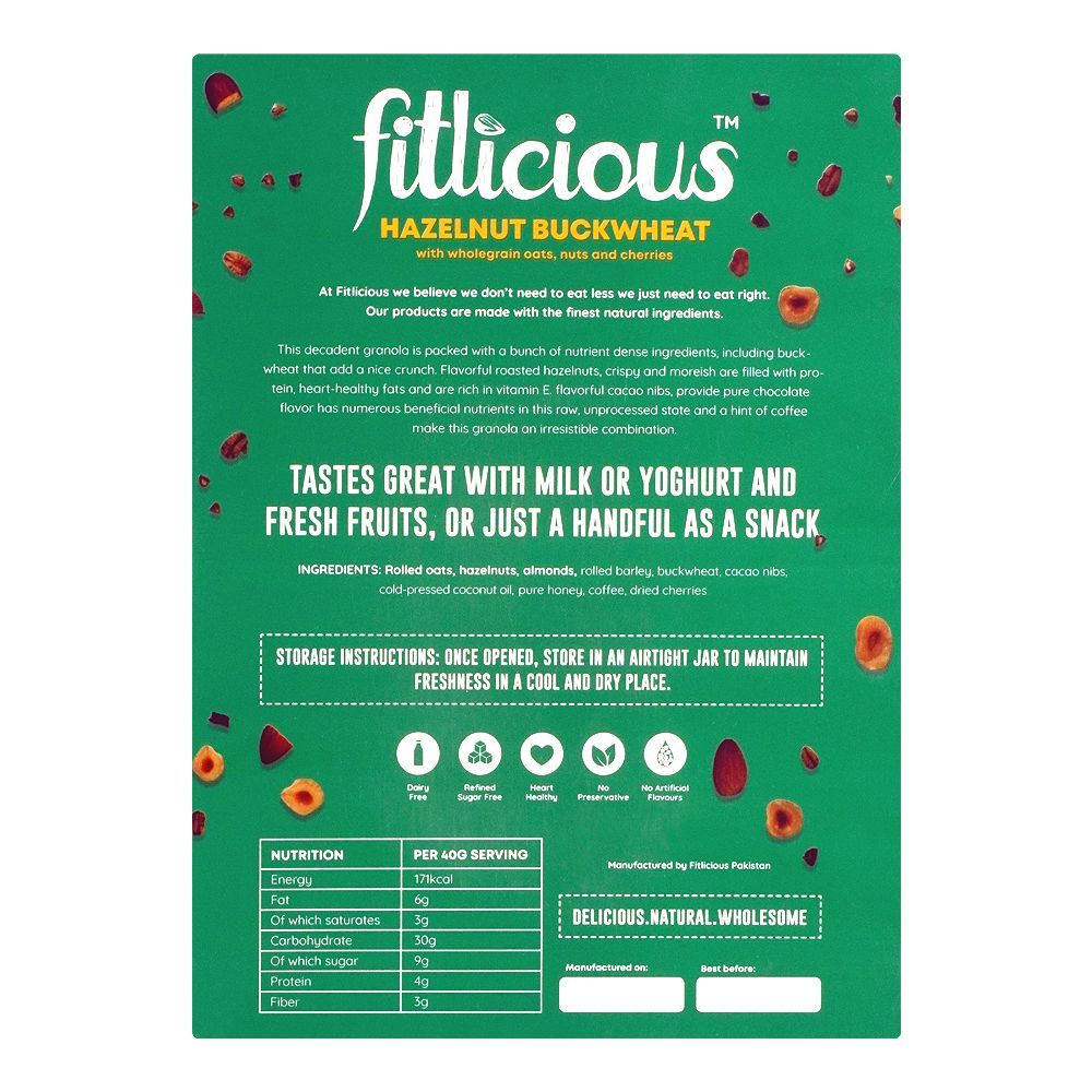 Fitlicious Hazelnut Buckwheat Granola Cereal, 400g - Main Image