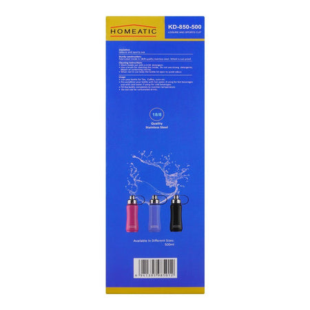 Homeatic Steel Water Bottle, 500ml Capacity, Pink, KD-850 - Image 5