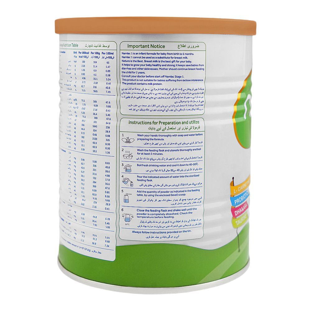 Namlac 1 Infant Formula, From Birth To 6 Months, 400g Tin - Image 3