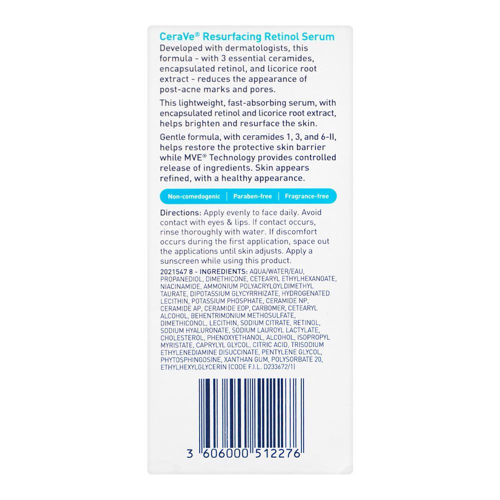 CeraVe Resurfacing Retinol Serum, For Post-Acne Skin, 30ml - Image 3