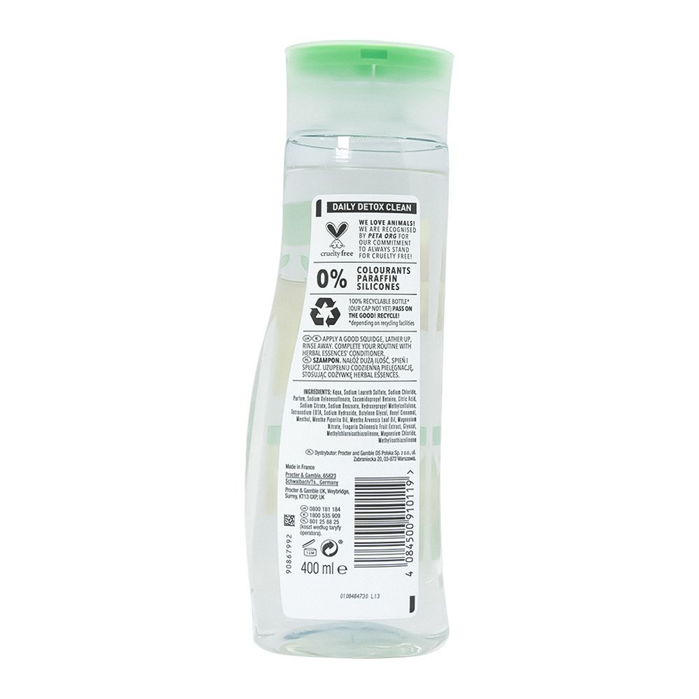 Herbal Essences Daily Detox Clean Golden Raspberry & Mint Essences Shampoo, For All Hair Types, 0% Colourants, Paraffin, Silicones, Cruelty-Free, 400ml - Image 2