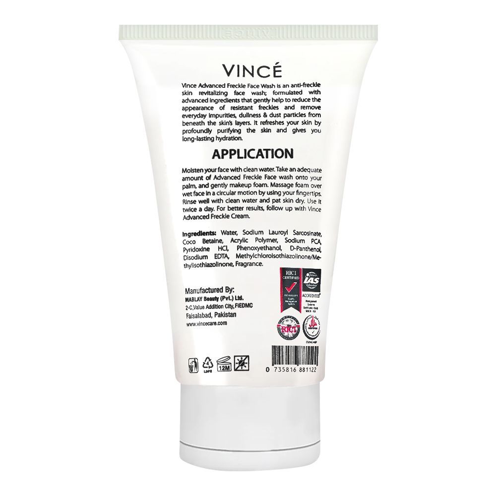 Vince Advanced Freckle Face Wash 3x, Helps Reduce Resistant  Hyper Pigmentation, For Resistant & Hyper-Pigmented Skin, Sulphate Free, Freckless, 120ml - Image 2