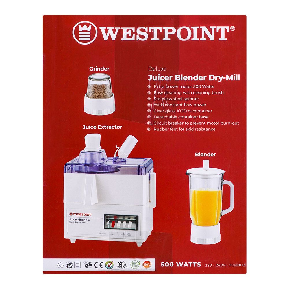 West Point Deluxe 3-In-1 Juicer Blender & Grinder WF-7501, 500W - Image 3