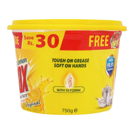 Max Lemon Dishwashing Paste Original, Yellow, With Real Lemon Juice, Tough On Grease, Soft On Hands, With Glycerin, 750g - Image 3