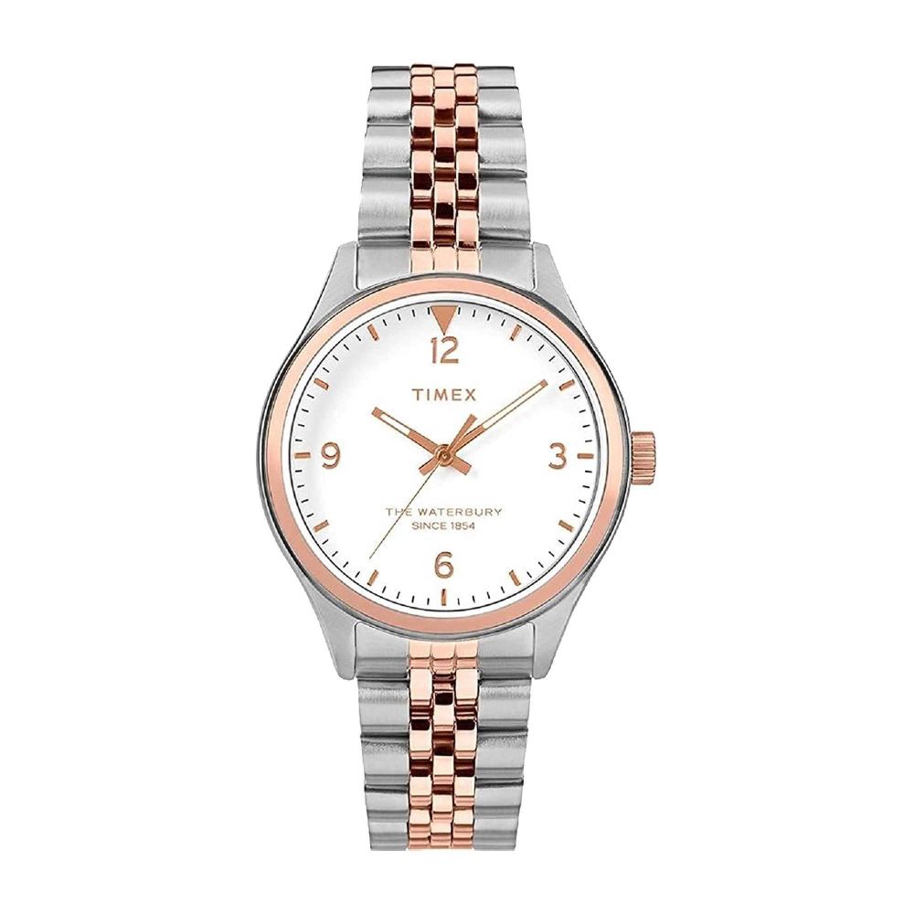 Timex Women's White Round Dial With Two Tone Bracelet Analog Watch, TW2T49200 - Main Image