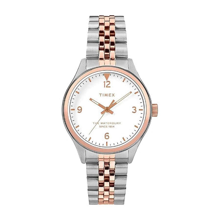 Timex Women's White Round Dial With Two Tone Bracelet Analog Watch, TW2T49200 - Main Image