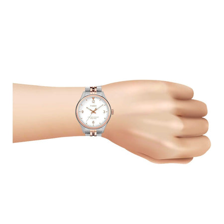 Timex Women's White Round Dial With Two Tone Bracelet Analog Watch, TW2T49200 - Image 2
