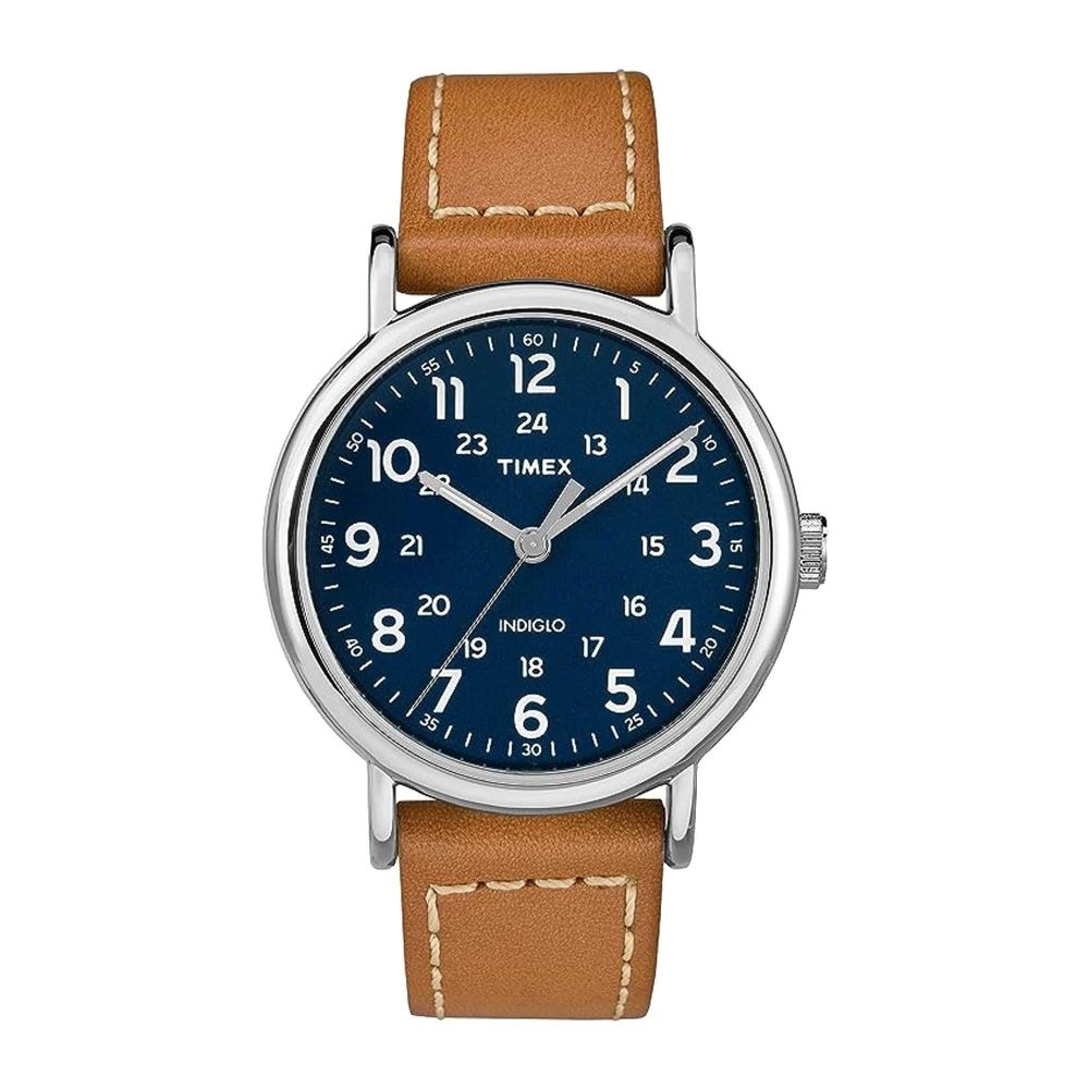 Timex Men's Indiglo Chrome Round Dial With Navy Blue Dial & Plain Brown Strap Analog Watch, TW2R42500 - Main Image