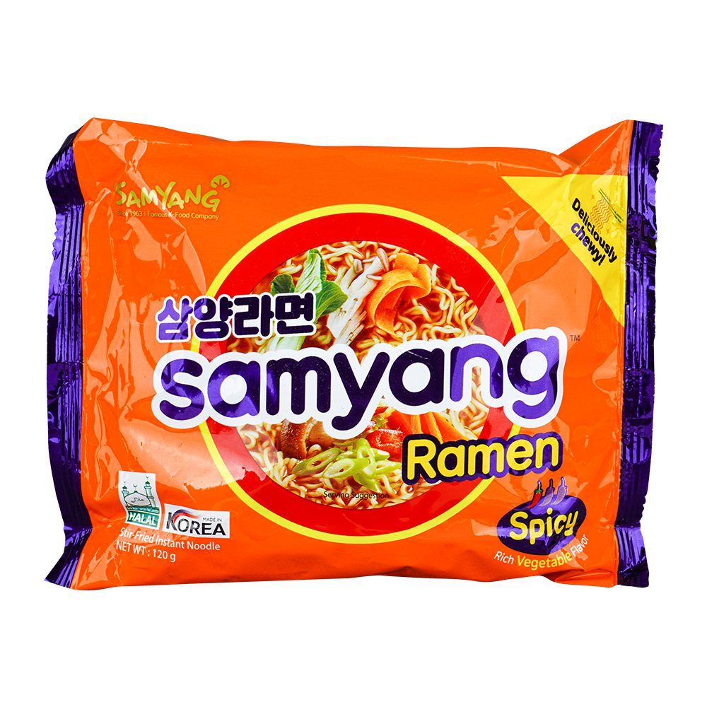 Samyang Ramen Spicy Stir-Fried Instant Noodles, Rich Vegetable Flavor, Korean Noodles, Halal, 120g - Main Image