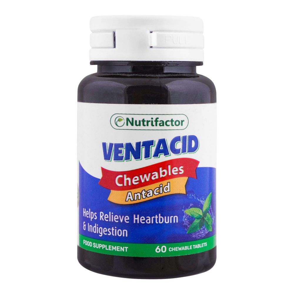 Nutrifactor Ventacid Chewable Food Supplement Tablets, Helps Relieve Heartburn & Indigestion, 60-Pack - Main Image
