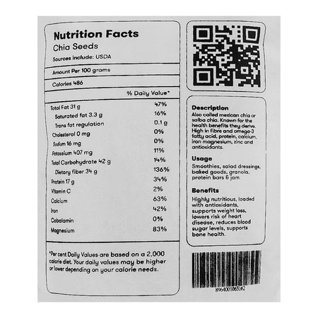 Nature's Bar Chia Seeds, 100% Clean Chia Seeds for Eating, Seeds for Weight Management, Rich in Calcium, Protein & Fiber, Omega 3 and Antioxidant, Healthy Snacks, 250g - Image 3