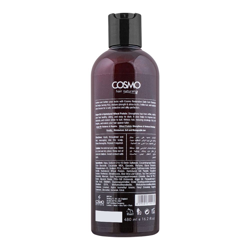 Cosmo Hair Naturals Gentle Daily Care Argan Oil & Wheat Protein Shampoo, Straightens & Restore, Nourishes Scalp, 480ml - Image 2