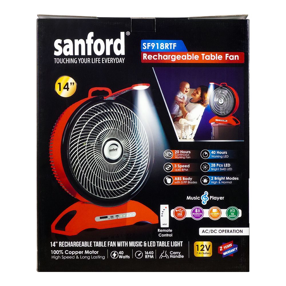 Sanford Rechargeable Table Fan, 14 Inches, 40W, SF-918RTF - Image 3