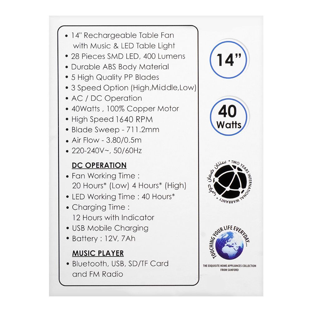 Sanford Rechargeable Table Fan, 14 Inches, 40W, SF-918RTF - Image 6