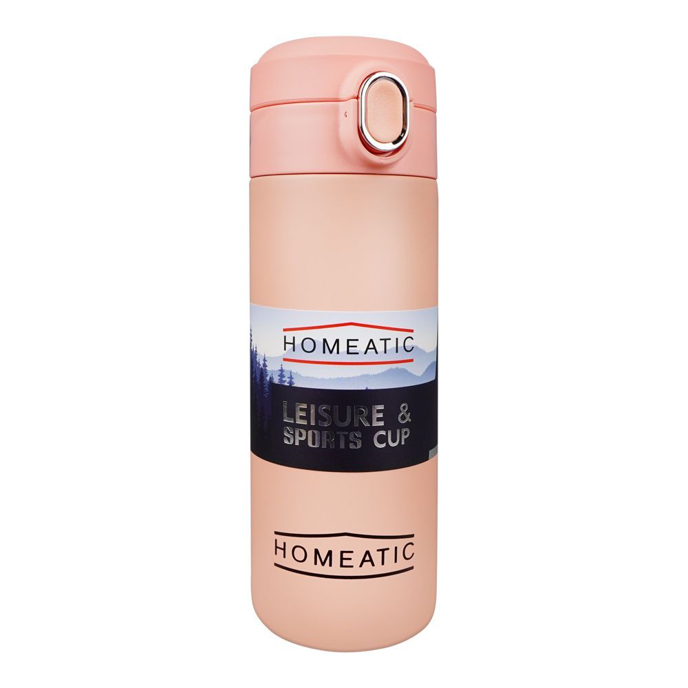 Homeatic Steel Water Bottle, 400ml Capacity, Pink, KD-8003 - Main Image