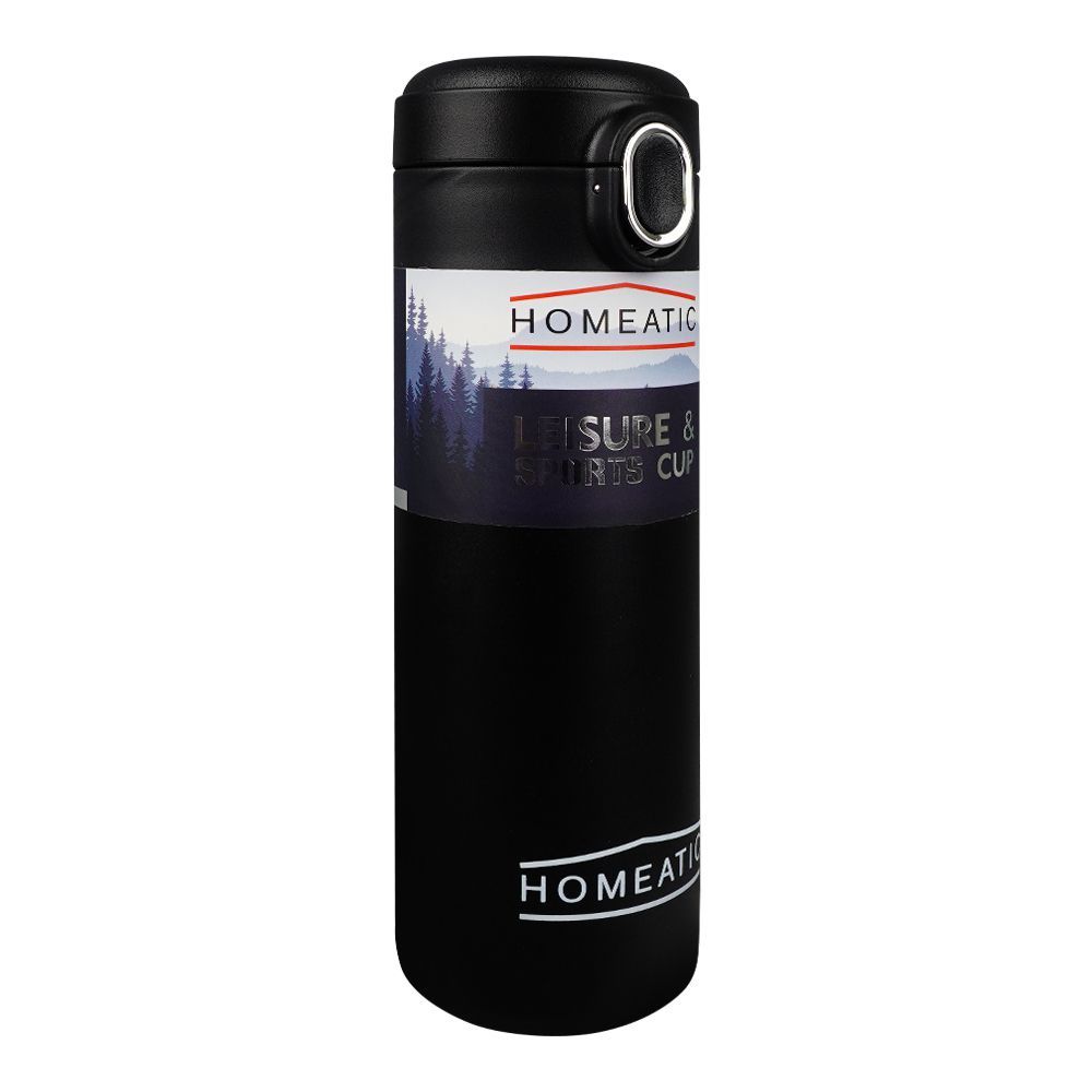Homeatic Steel Water Bottle, 400ml Capacity, Black, KD-8003 - Main Image