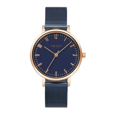 Obaku Women's Rose Gold Round Dial With Navy Blue Background & Bracelet Analog Watch, V248LXVLML - Main Image