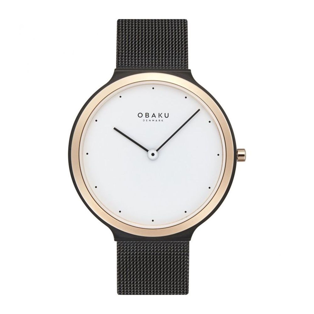 Obaku Men's White Backgound Round Dial With Black Bracelet Analog Watch, V269GXMWMB - Main Image