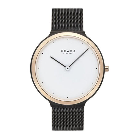 Obaku Men's White Backgound Round Dial With Black Bracelet Analog Watch, V269GXMWMB - Main Image