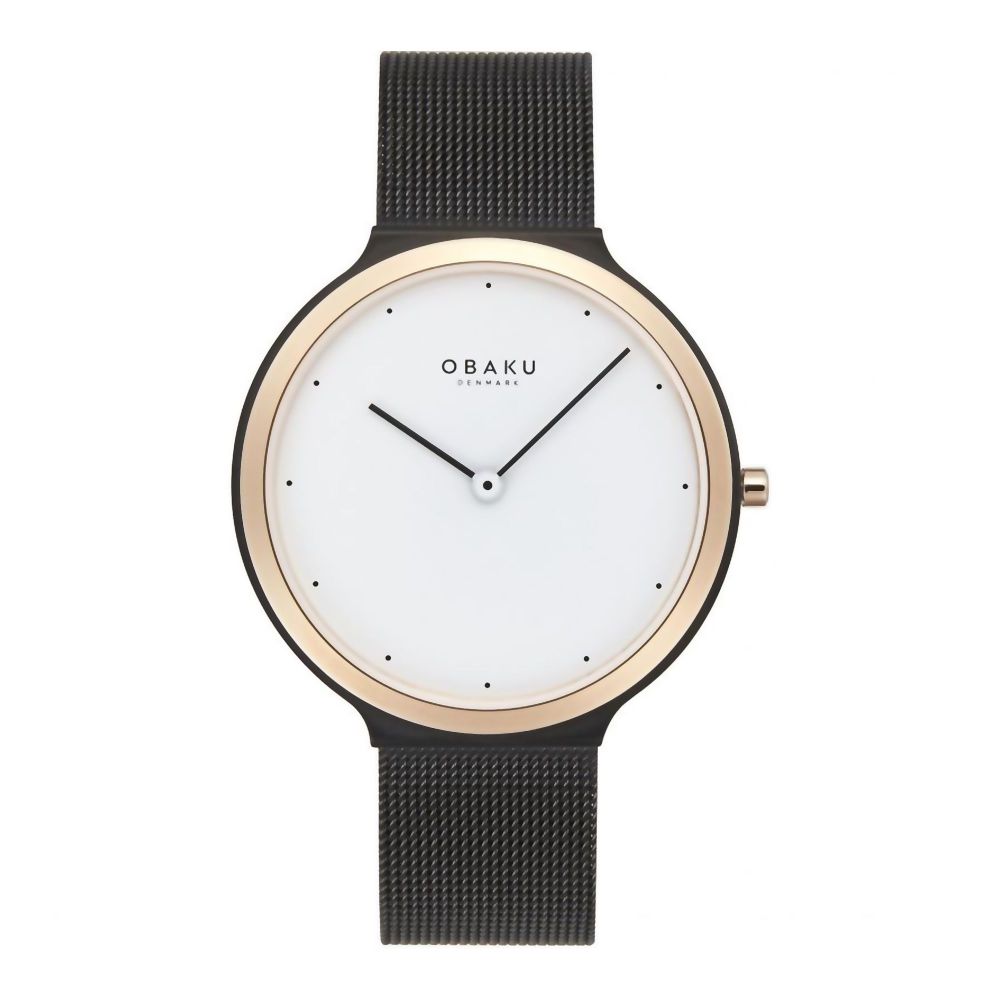 Obaku Women's White Round Dial & Black Bracelet Analog Watch, V269LXMWMB - Main Image