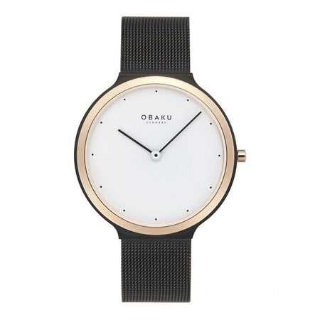 Obaku Women's White Round Dial & Black Bracelet Analog Watch, V269LXMWMB - Main Image
