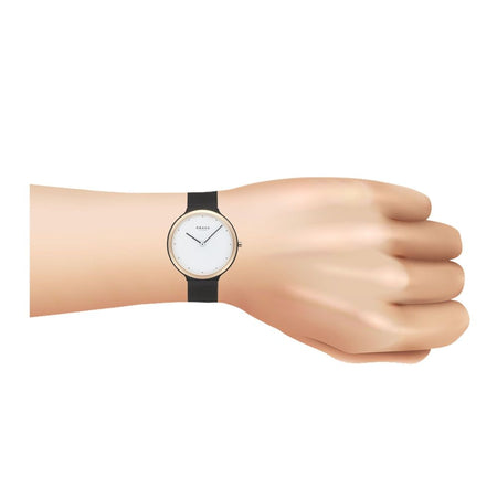 Obaku Women's White Round Dial & Black Bracelet Analog Watch, V269LXMWMB - Image 2