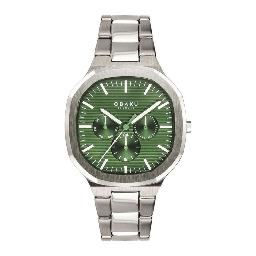 Obaku Men's Denmark Chrome Square Dial & Green Background With Two Tone Bracelet Chronograph Watch, V275gCESC - Main Image