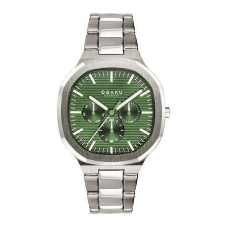 Obaku Men's Denmark Chrome Square Dial & Green Background With Two Tone Bracelet Chronograph Watch, V275gCESC - Main Image