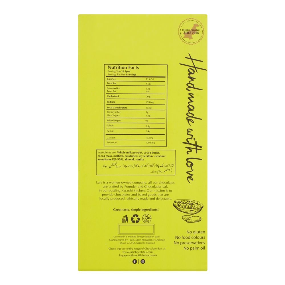 Lals Chocolate 56% Cocoa Almond Milk Gluten Free, 90g - Image 2