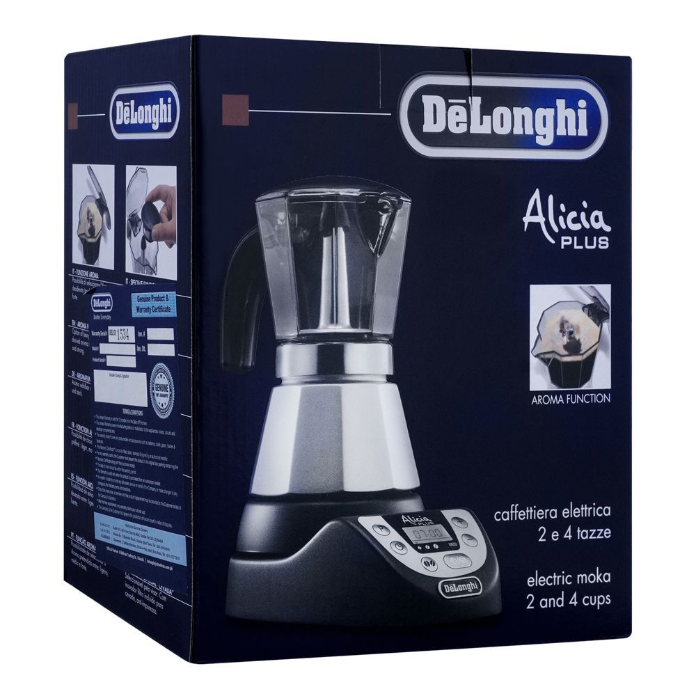 DeLonghi Alicia Plus Electric Moka Coffee Machine, Black/Silver, EMKP42.B - Image 3