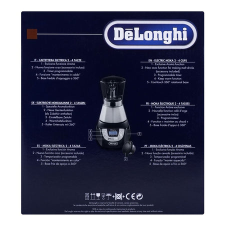 DeLonghi Alicia Plus Electric Moka Coffee Machine, Black/Silver, EMKP42.B - Image 5